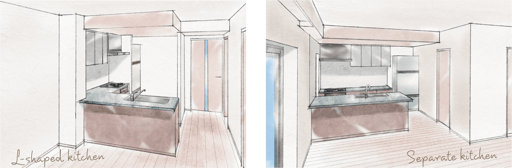 L-shaped kitchen・Separate kitchen